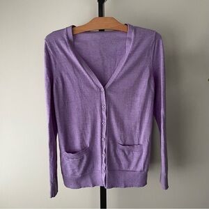 Lord & Taylor 100% Merino Wool Button Down Knit Cardigan Sweater Pastel Purple